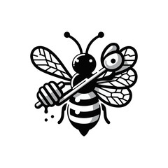 A bee with translucent wings holding a honey dipper