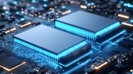 Close-up view of two computer processors on a circuit board.