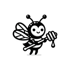 A bee with translucent wings holding a honey dipper