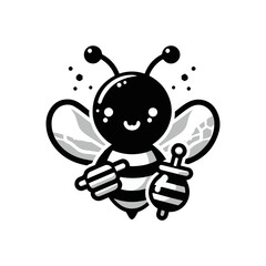 A bee with translucent wings holding a honey dipper