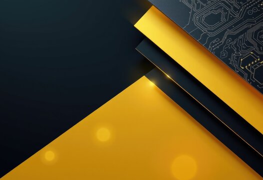 Black and yellow layered abstract technology background