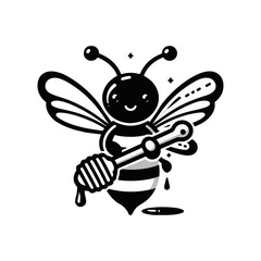 A bee with translucent wings holding a honey dipper