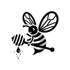 A bee with translucent wings holding a honey dipper