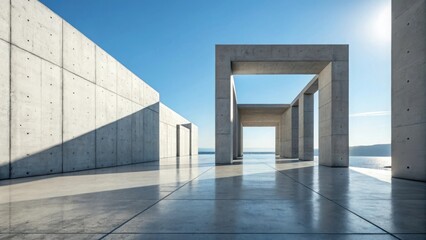 Obraz premium Modern concrete architecture with ocean view and dramatic shadows