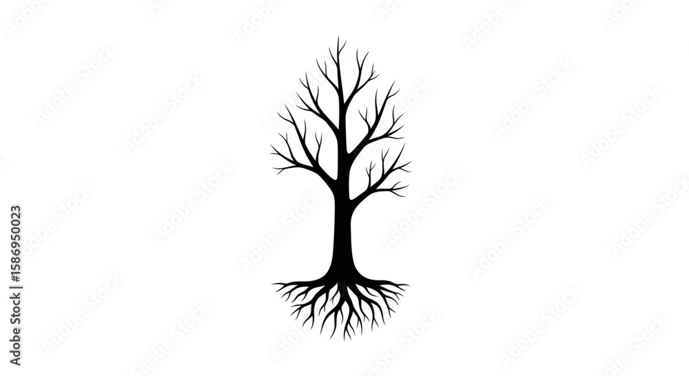 Poster vector black tree silhouette vector graphic for nature illustration and tree root system design elem