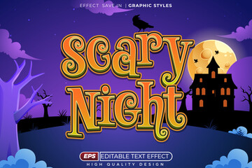 Editable 3d vector text effect scary night for halloween poster design