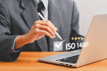 ISO 14001 concept. ISO standards quality control 14001 certified for environmental management...