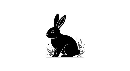Vector black bunny rabbit vector illustration for easter design and spring decoration with floral elements art 100