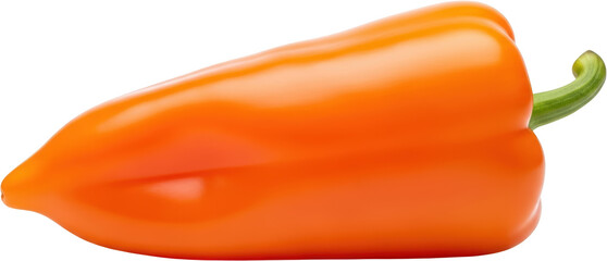 Single ripe orange bell pepper with a green stem isolate orange pepper