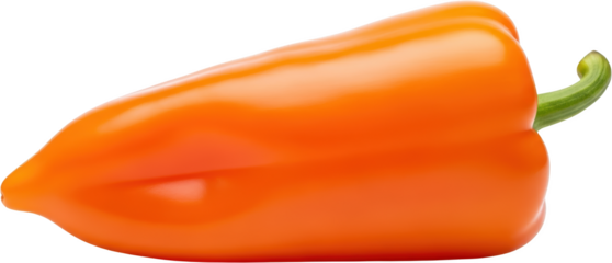 Single ripe orange bell pepper with a green stem isolate orange pepper