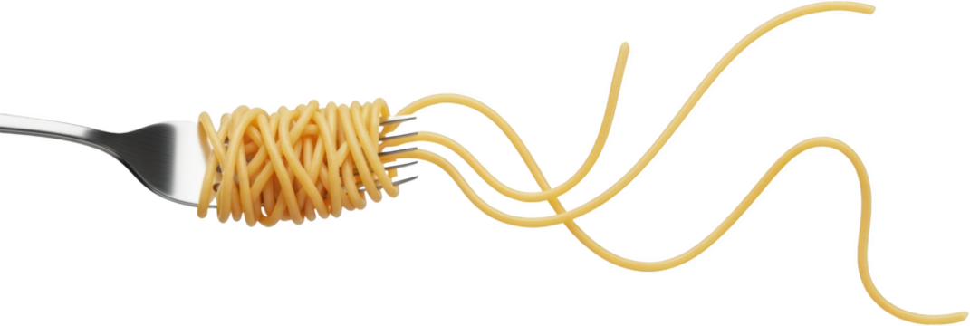 A fork twirling spaghetti with loose strands flowing Pasta Italian food transparent background