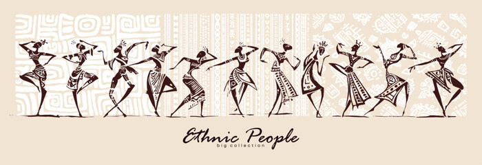 Dance Silhouettes Showcasing Ethnic People in Dynamic Motion and Expression