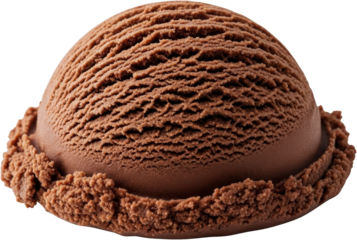 Close up detail of a rich chocolate ice cream scoop with textured surface isolate