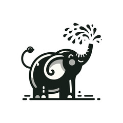A blushing elephant spraying water with its trunk
