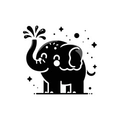 A blushing elephant spraying water with its trunk