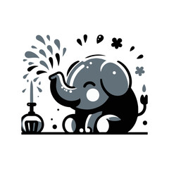 A blushing elephant spraying water with its trunk