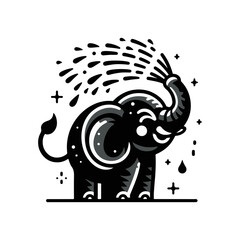 A blushing elephant spraying water with its trunk