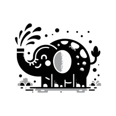 Obraz premium A blushing elephant spraying water with its trunk