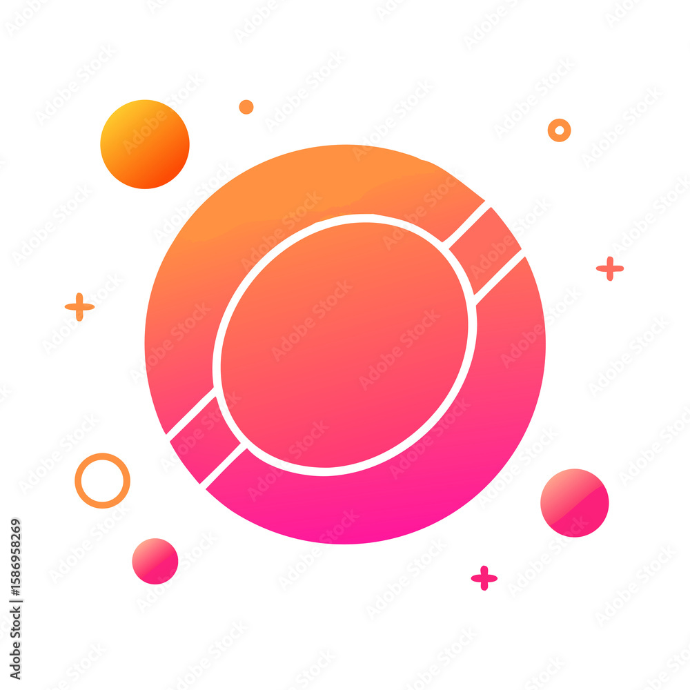 Poster gradient orbiting planet icon with circular trajectories and cosmic elements, symbolizing space expl