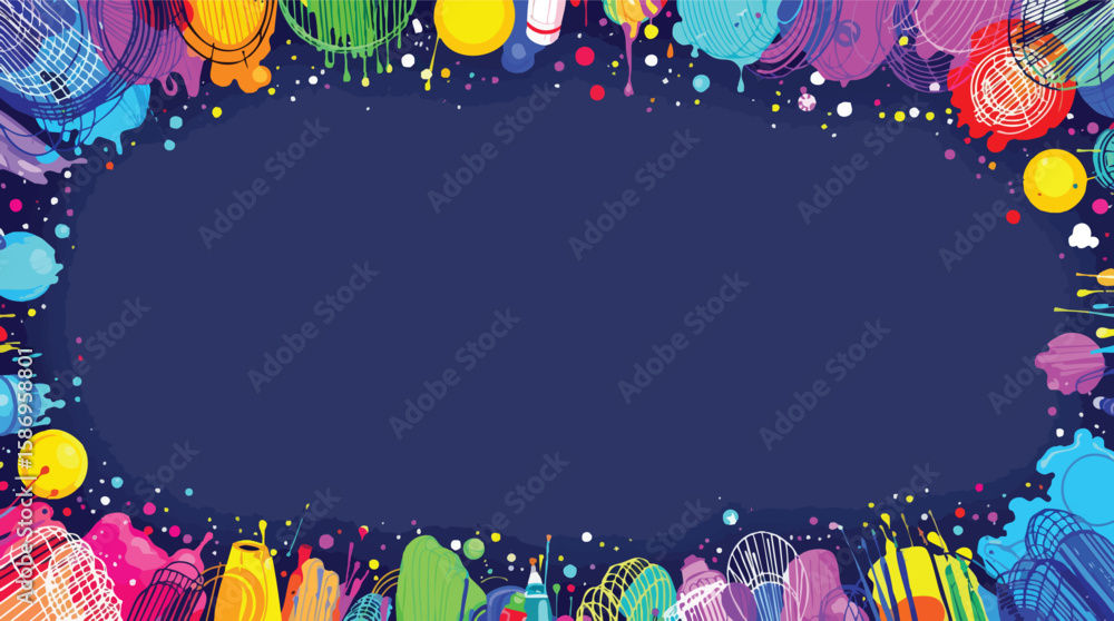 Poster colorful abstract frame design with paint splashes and creative decorative elements on dark backgrou