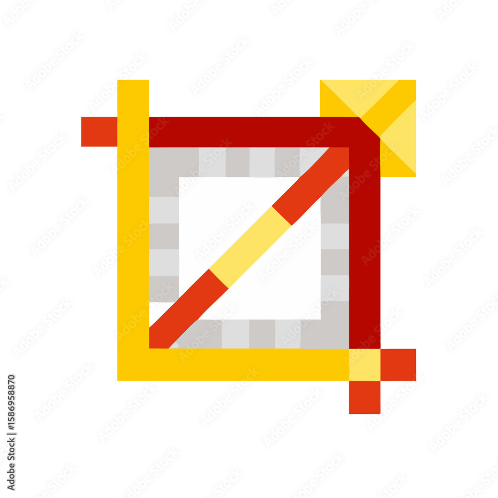 Poster abstract pixelated square frame with diagonal line in red and yellow, retro-inspired graphic element