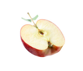 Half of fresh apple with leaf isolated on white
