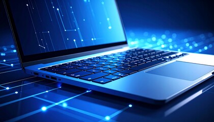 Sleek laptop computer with digital circuitry overlay