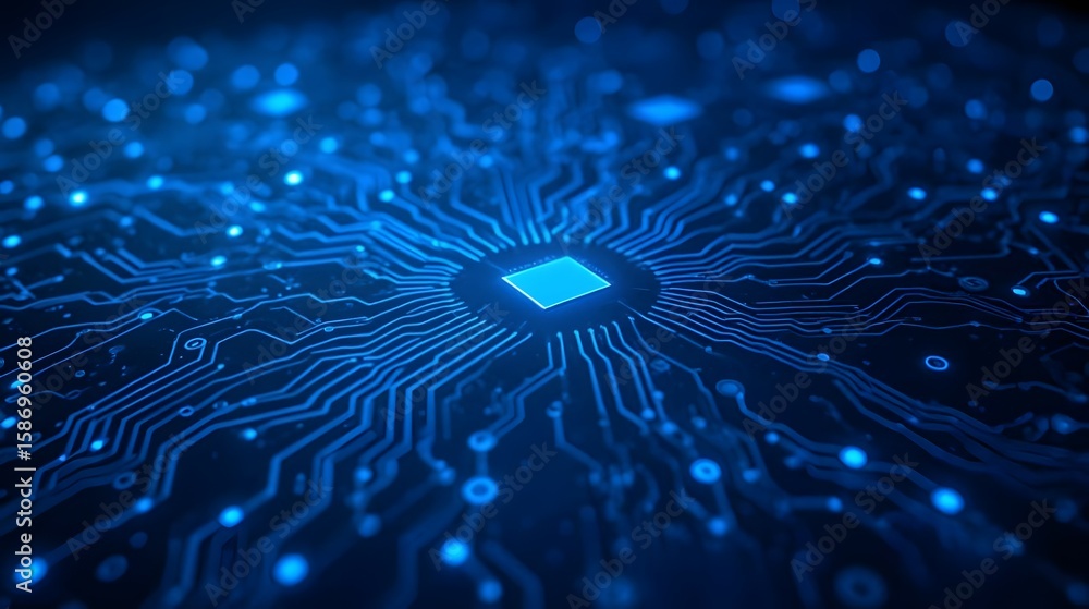 Aufkleber a mesmerizing blue circuit board radiates digital intelligence, representing advanced technology and
