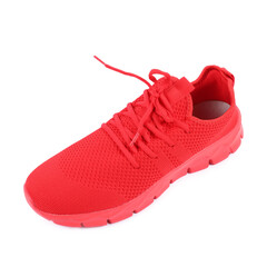 One stylish red sneaker on white background