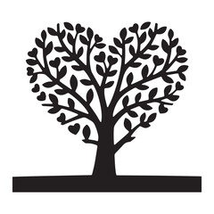 Beautiful heart shape tree valentines day card design Silhouette White Background.  © Shohan