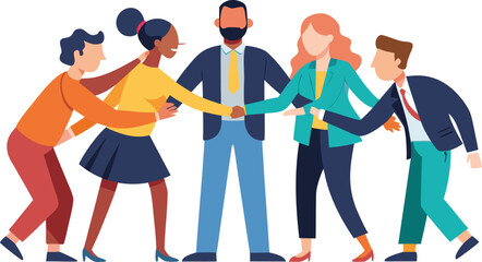 Diverse group of people in colorful clothing shaking hands in a circle diversity handshake