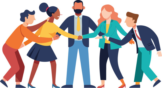 Diverse group of people in colorful clothing shaking hands in a circle diversity handshake - Powered by Adobe