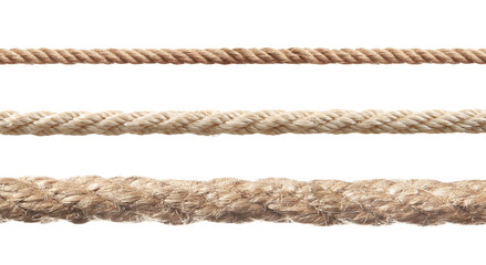 Ropes of different thickness isolated on white, set