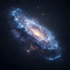 Fototapeta premium Bright Spiral Galaxy with Blue and Pink Nebulae in Deep Space