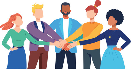 Diverse group of people with hands stacked in a circle showing unity and teamwork diversity
