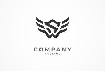 Initial SW logo, letter SW with Shield and wing combination, vector illustration