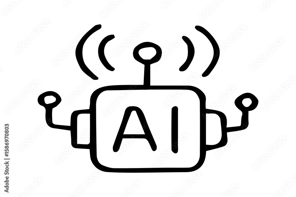 Poster the image is a black and white line art icon representing an artificial intelligence system or a sma