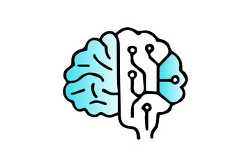 The image is a stylized icon of a human brain, split vertically into two distinct halves, presented with black outlines against a white background.