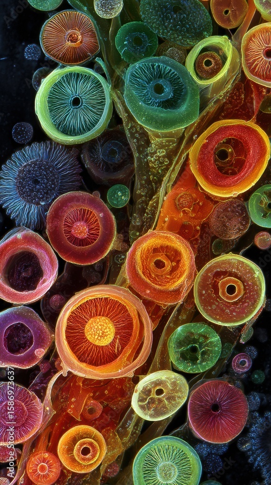Poster macro lens image capturing the complex world within a plant roots rhizosphere teeming with microscop