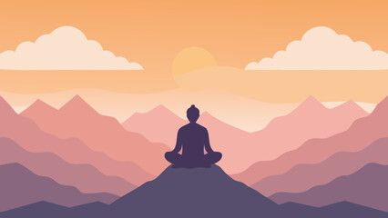 Background Scene of a Silhouette of a Person Meditating at Sunset