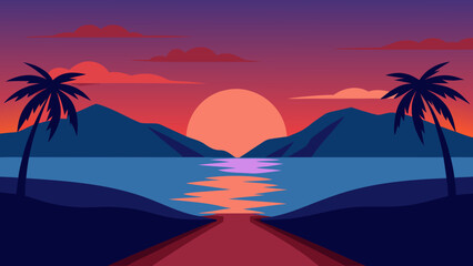 Peaceful Background Scene Dusk Settling Over a Serene Landscape Illustration