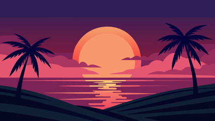 Fototapeta premium Landscape Background a Sprawling Tropical Sunset Vibrant Panoramic View