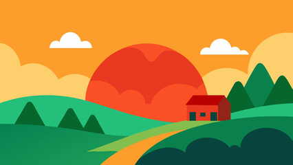 Obraz premium Abstracted Rural Background Scene Layers Green Fields Peaceful Calm Serene