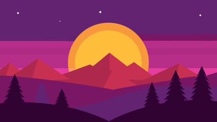Obraz premium Calm Flat Design Night Scene Background for Peaceful Digital Art