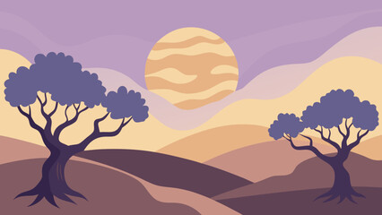 Mediterranean Olive Grove Twilight Background Scene for Digital Art