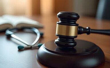 Gavel and stethoscope in background. Medical laws and legal concept. High quality