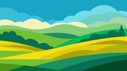 Obraz premium Cheerful Flat Art Background of Rolling Hills for a Simple Nature Scene