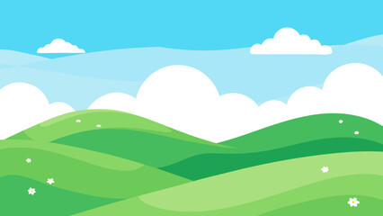 Background Scene of an Endless Summer Day Over Green Fields New