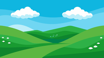 Obraz premium Background Scene Broad Valley of Undulating Green Hills V2