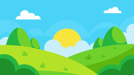 Fototapeta premium Cheerful Summer Landscape Background Rounded Green Hills